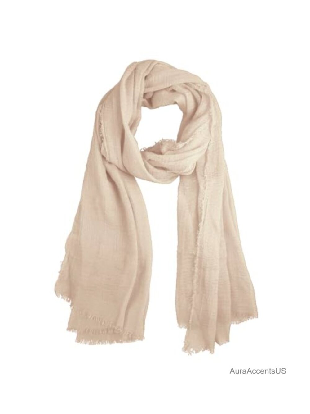 Cotton Blend Crinkle Scarf Fringed Edges Oversized Shawl 35x70 Lightweight
